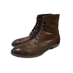 Andrew Marc Wingtip Brown Leather Lace Up Ankle Boots w/ Zipper Men 9.5 C99-112‎
